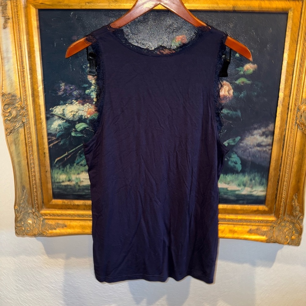 Molly Bracken Navy Lace Trim Stretch Tank Top Blouse Layering Piece Size M - Picture 3 of 5
